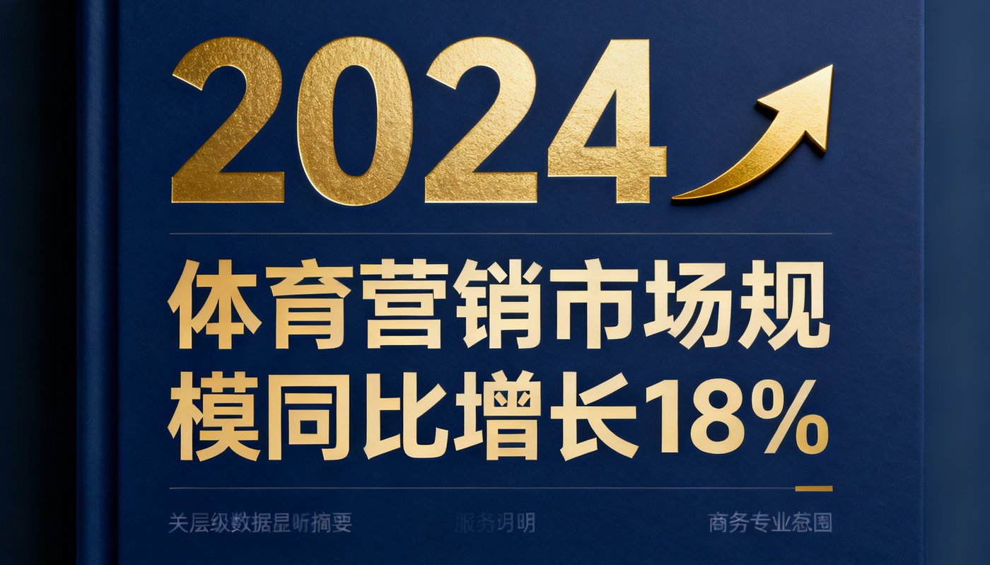 一份精装的中国体育营销趋势报告封面，深蓝色背景上印有2024年份和上升箭头图标，下方显示关键数据摘要。